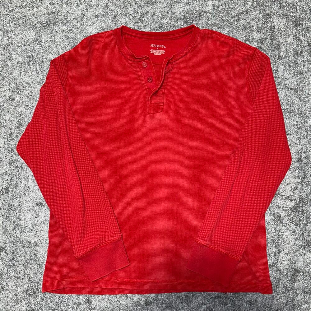 Merona Red Waffle Knit Henley Long Sleeve Shirt Men’s‎ Size Large